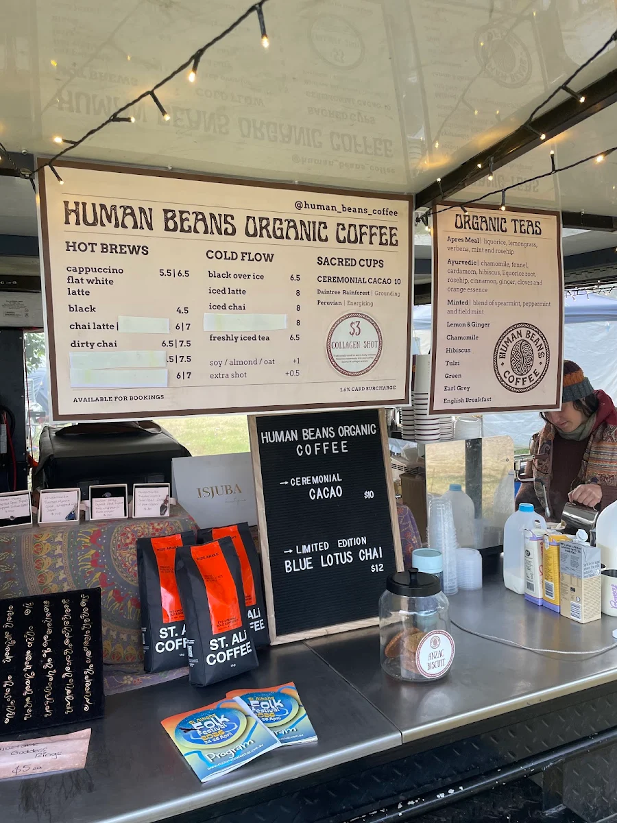 Menu, Human Beans Organic Coffee