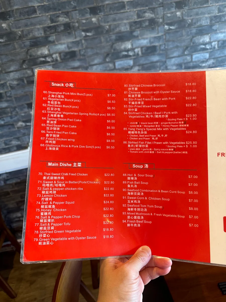 Menu, Yang Yang Noodle & Dumpling