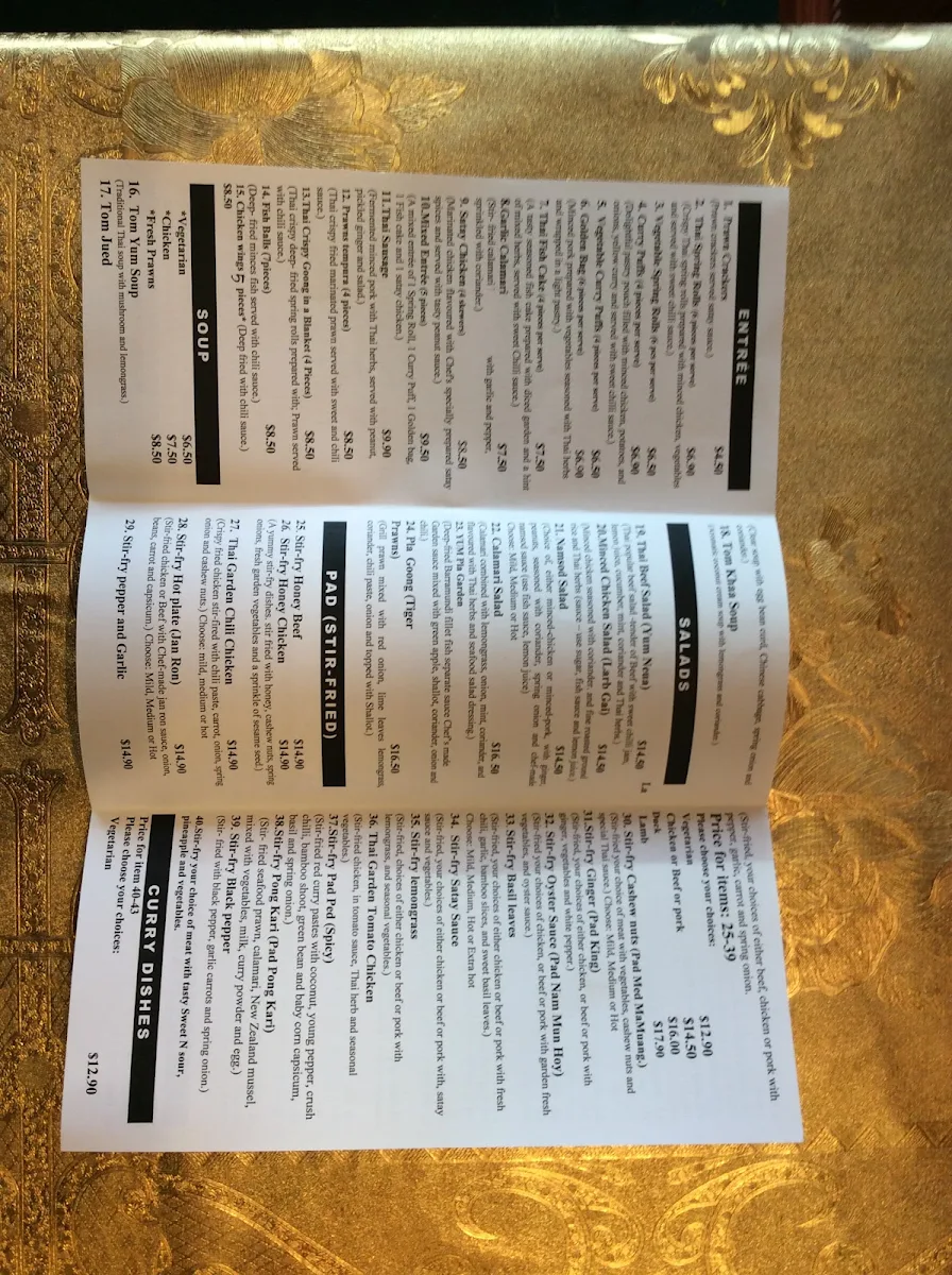 Menu, Thai Garden