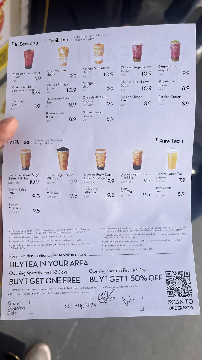 Menu, heytea (Burwood)