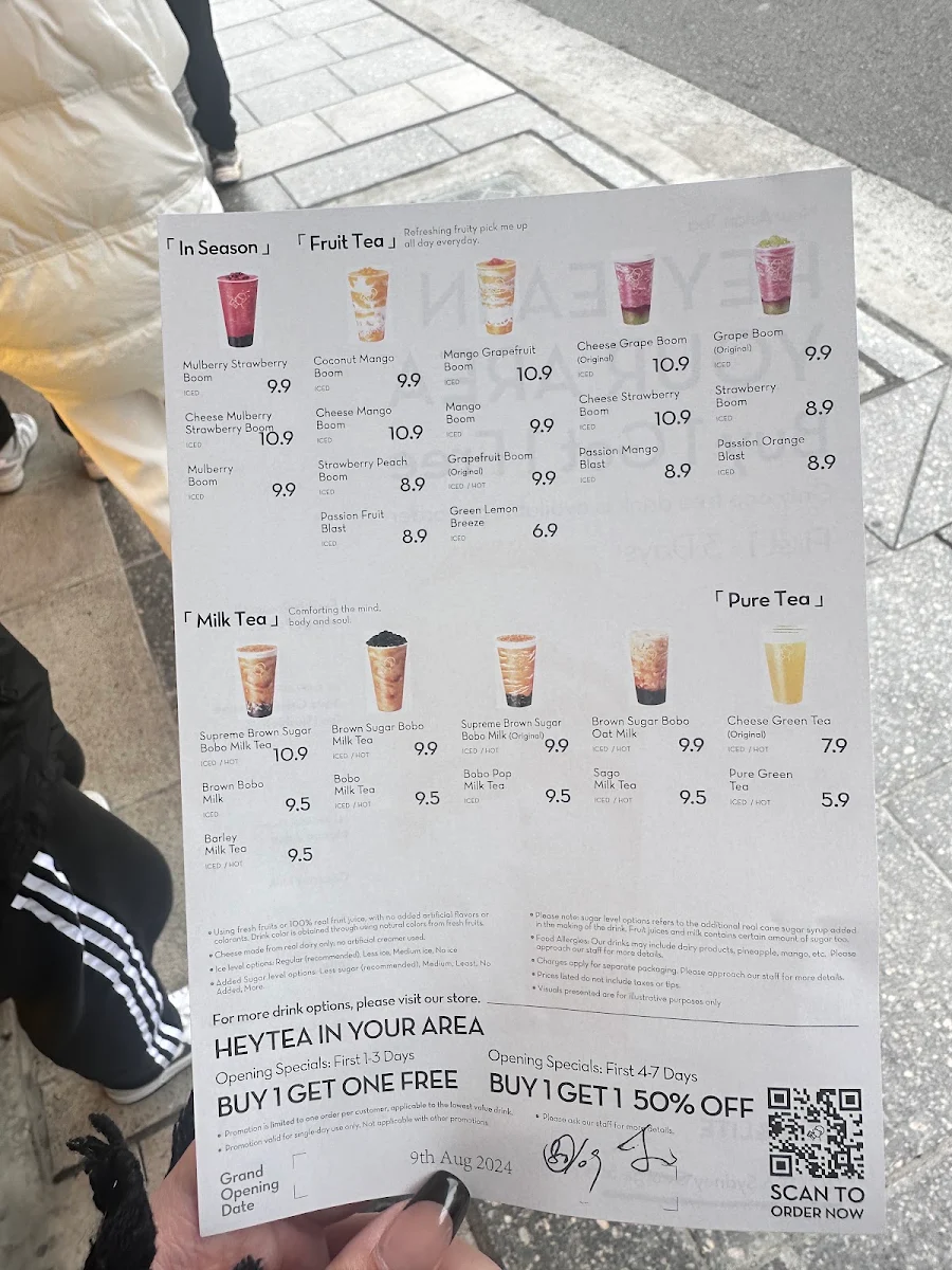 Menu, heytea (Burwood)