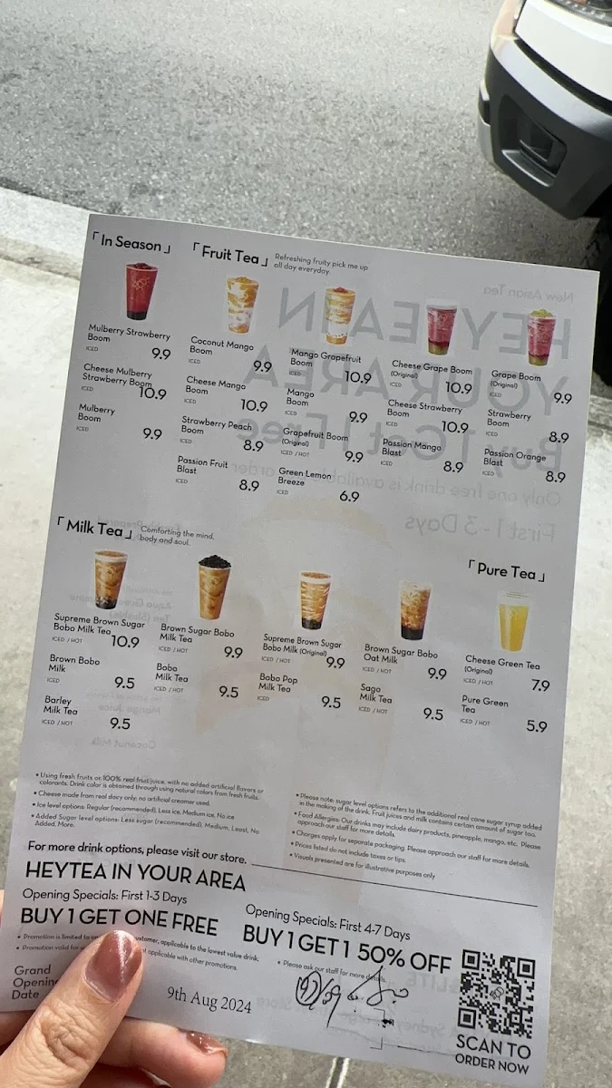 Menu, heytea (Burwood)