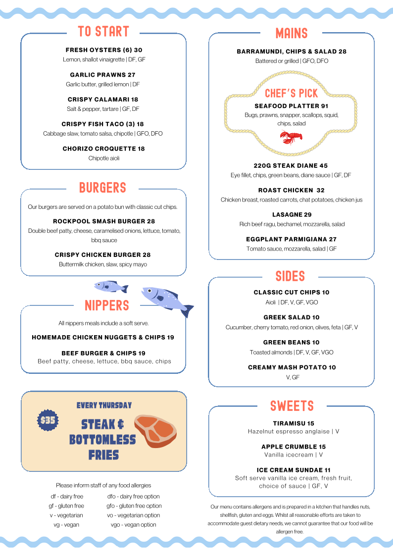 Menu, Rockpool Pavilion