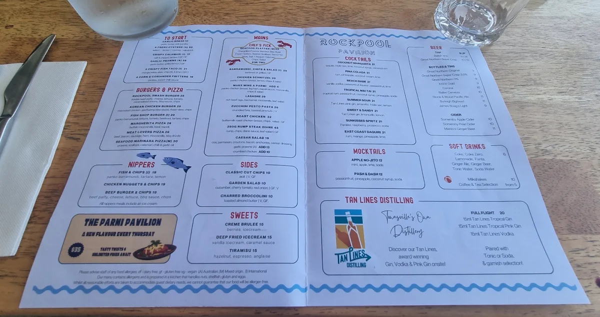 Menu, Rockpool Pavilion