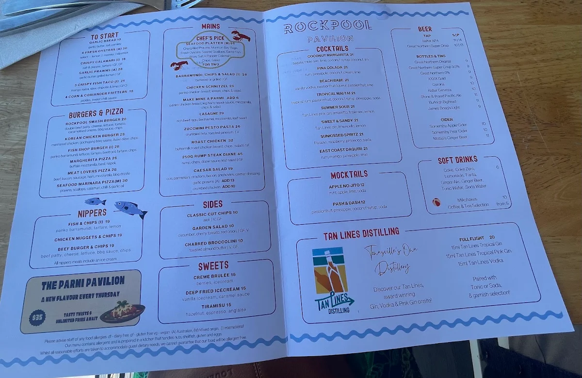 Menu, Rockpool Pavilion