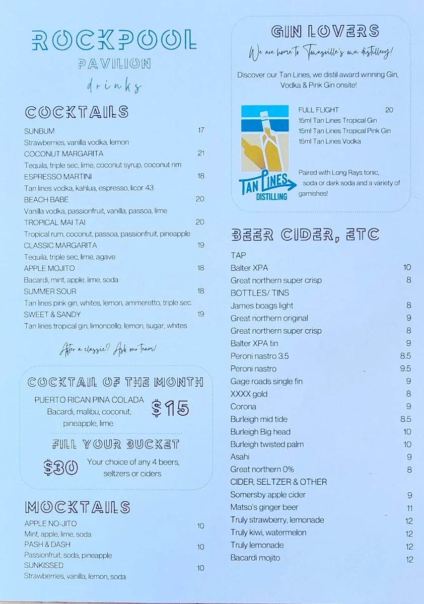 Menu, Rockpool Pavilion
