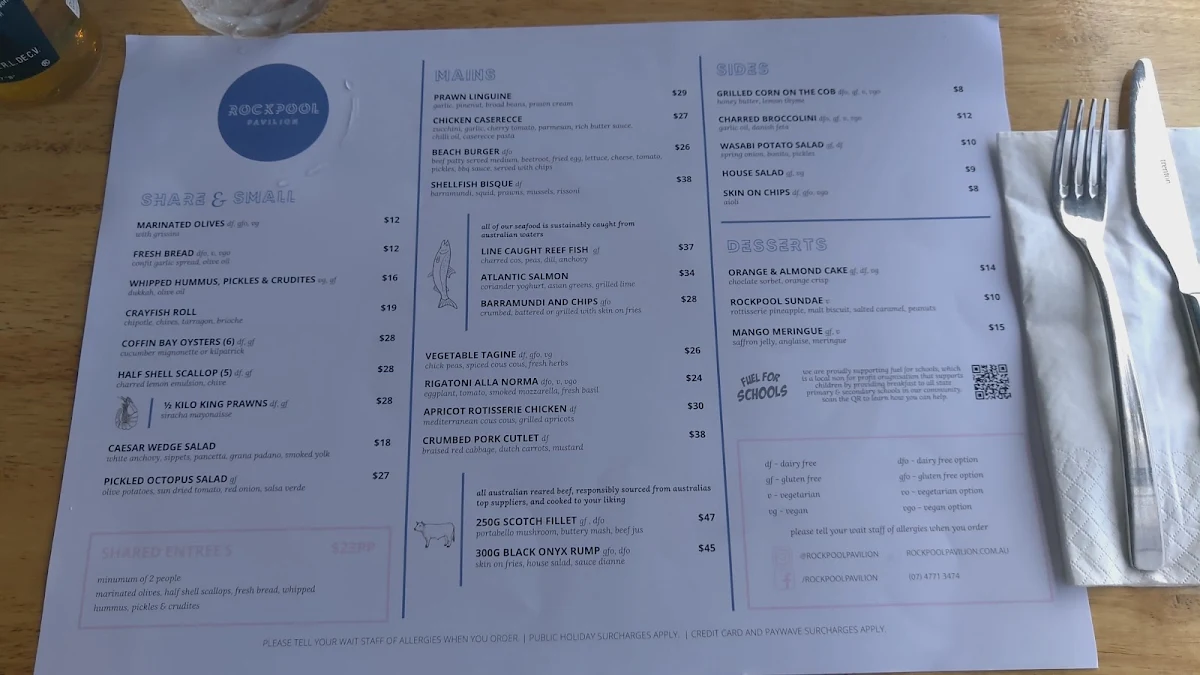 Menu, Rockpool Pavilion