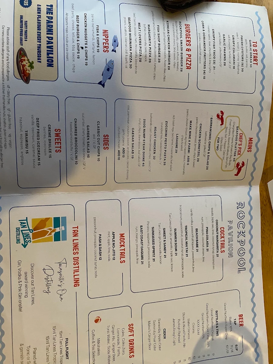 Menu, Rockpool Pavilion