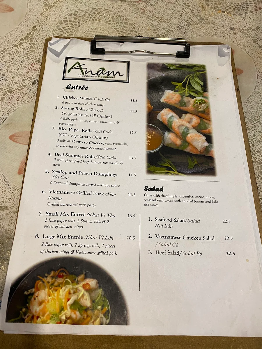 Menu, Anam Restaurant