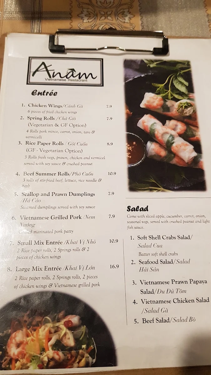 Menu, Anam Restaurant