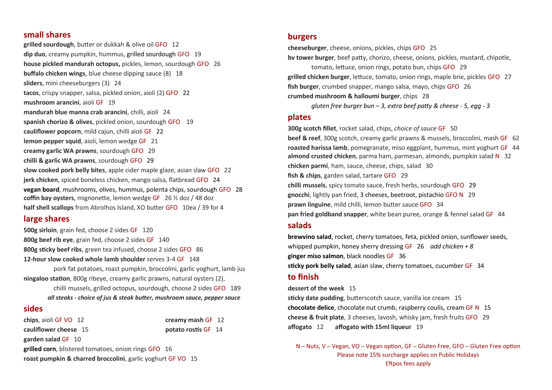 Menu, Brewvino Bar