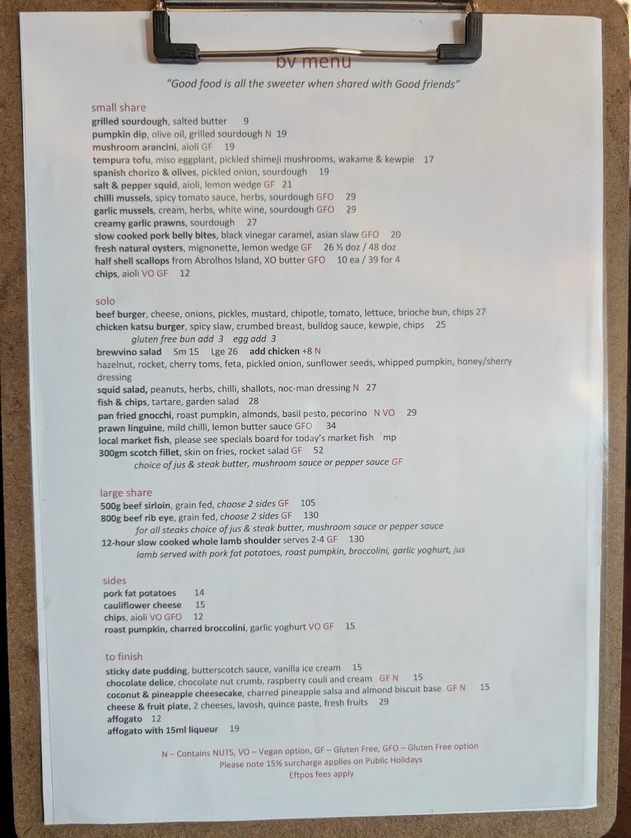 Menu, Brewvino Bar