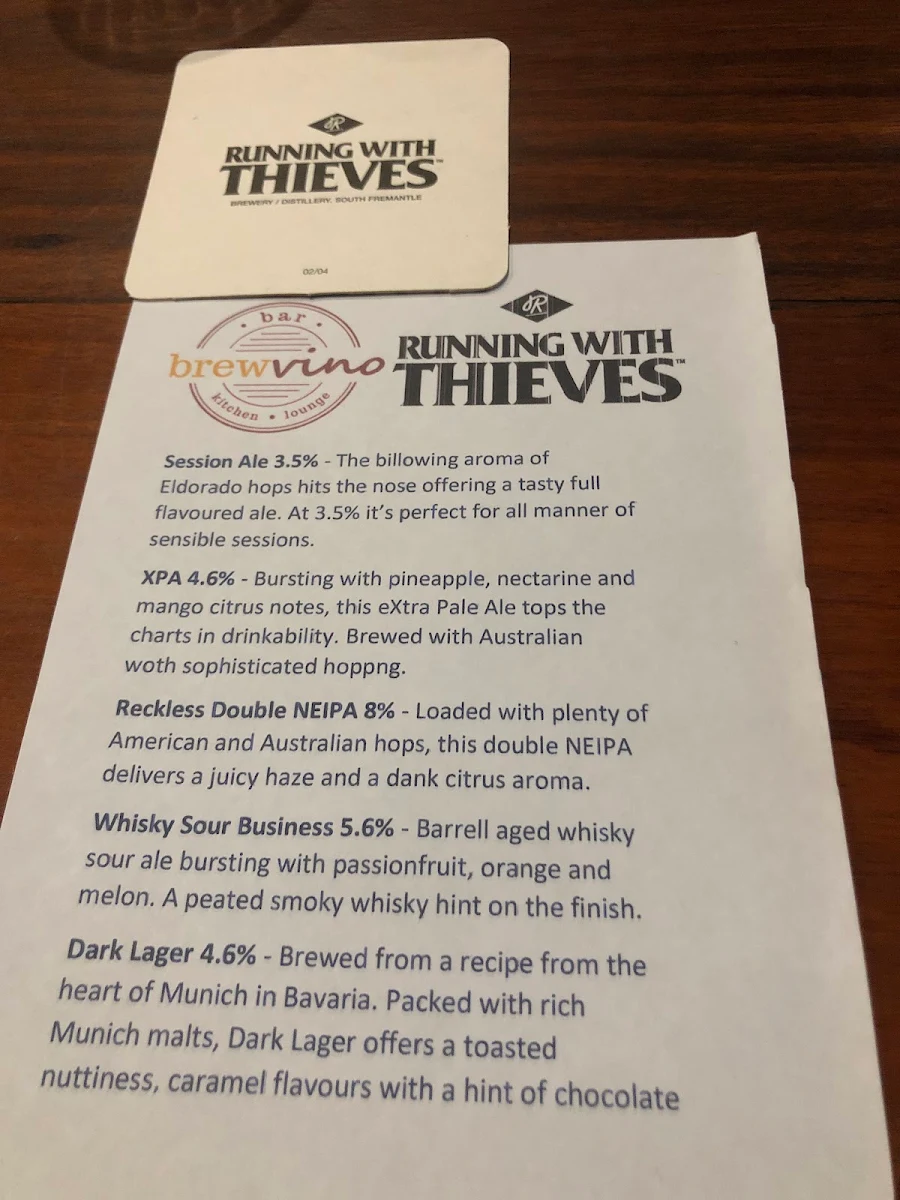 Menu, Brewvino Bar