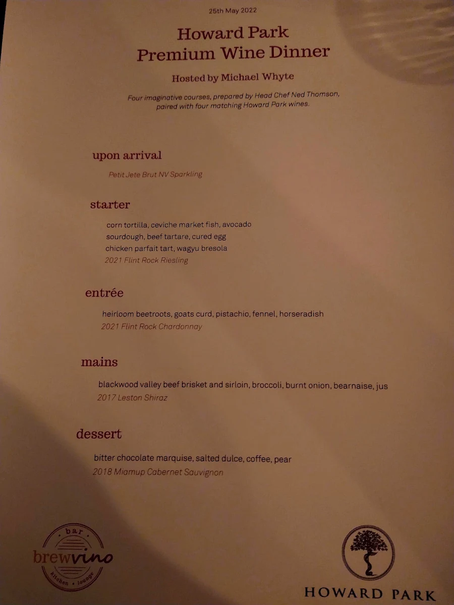 Menu, Brewvino Bar