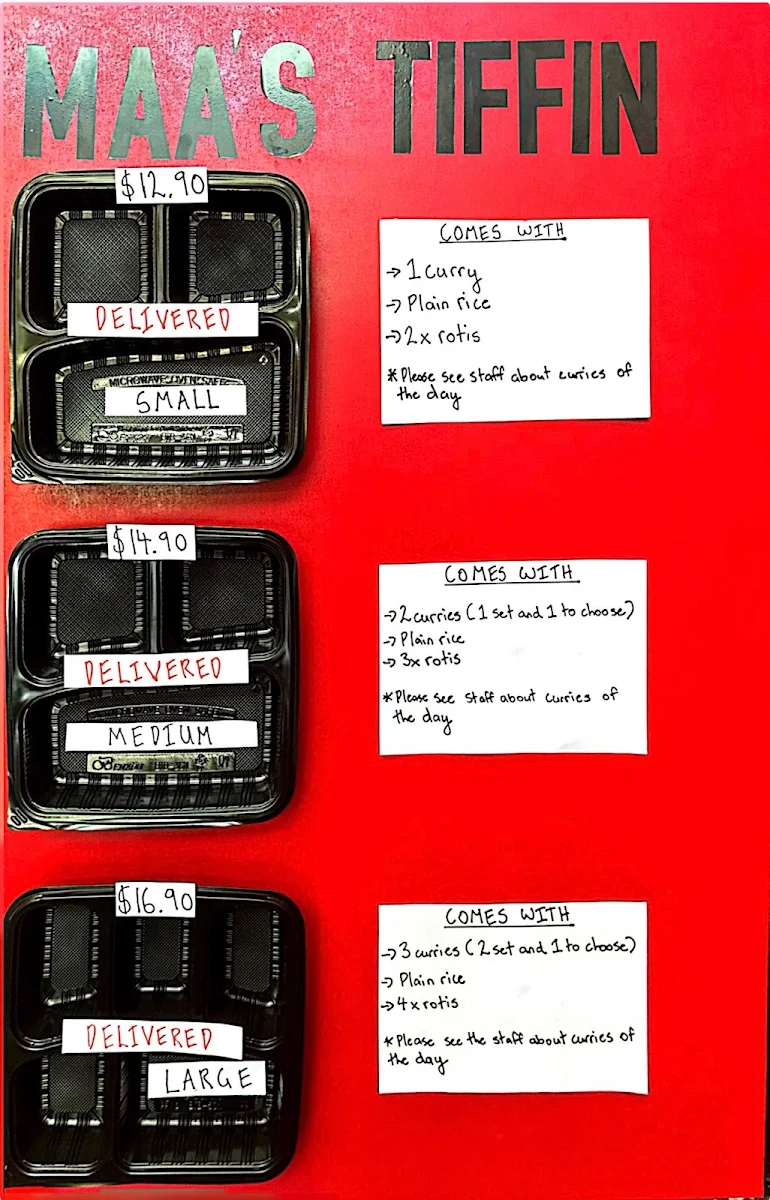 Menu, Maa's Tiffin