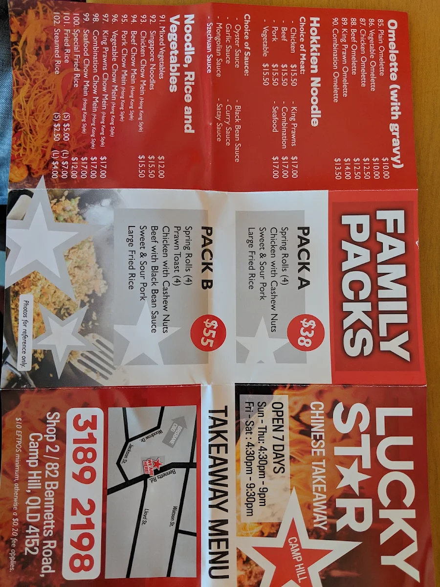 Menu, Lucky Star Chinese Takeaway