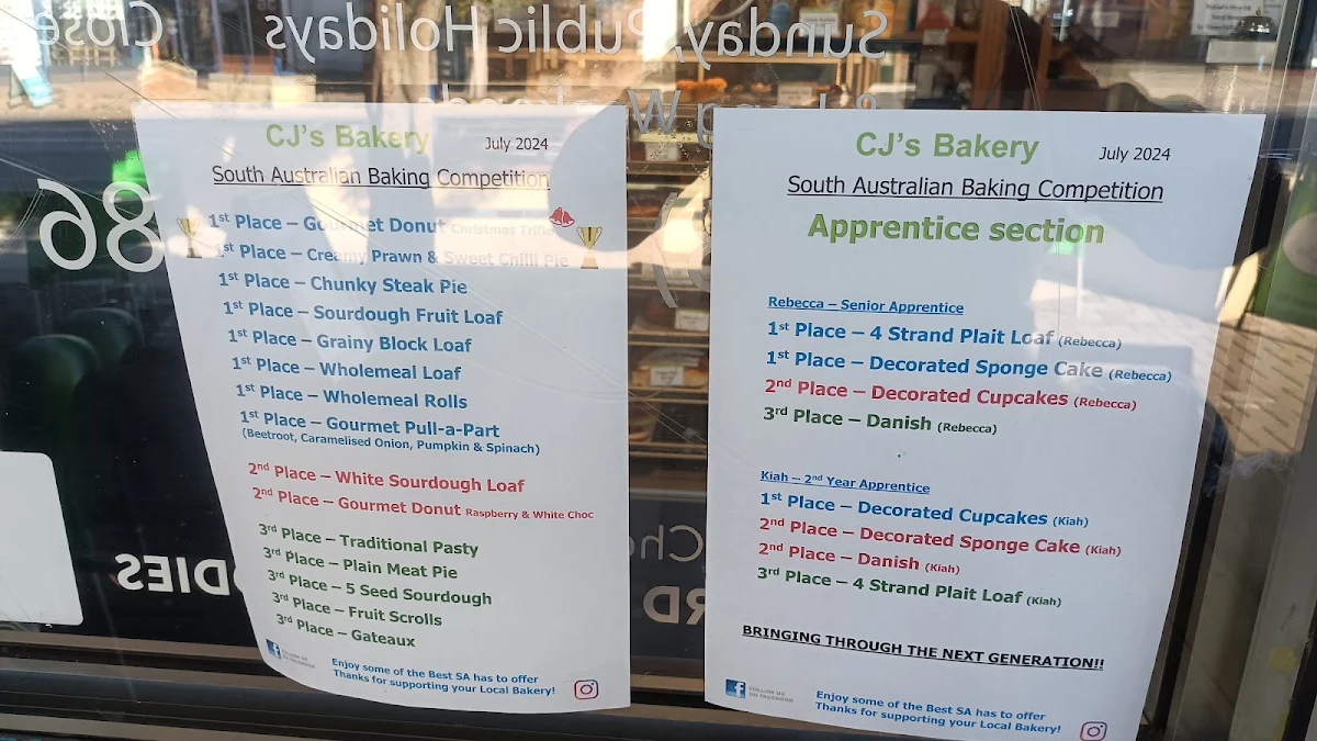 Menu, CJ's Bakery