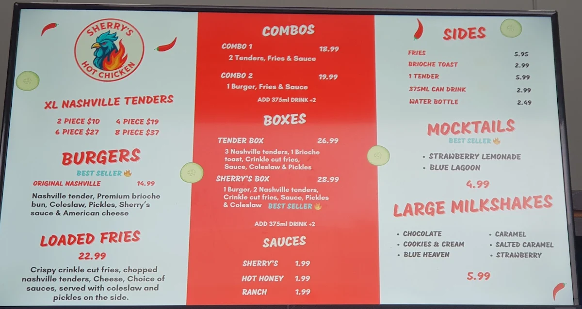 Menu, SHERRY’S HOT CHICKEN