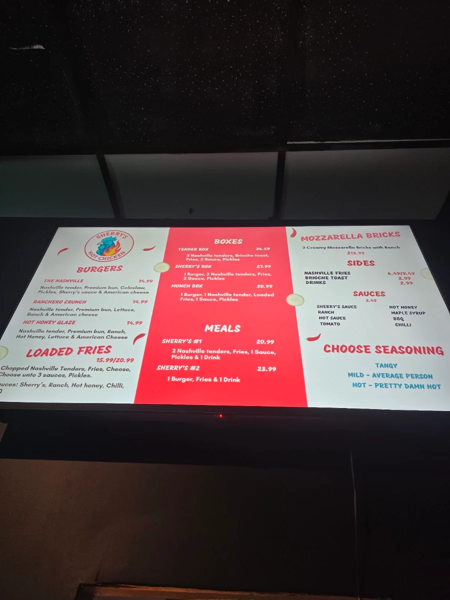Menu, SHERRY’S HOT CHICKEN