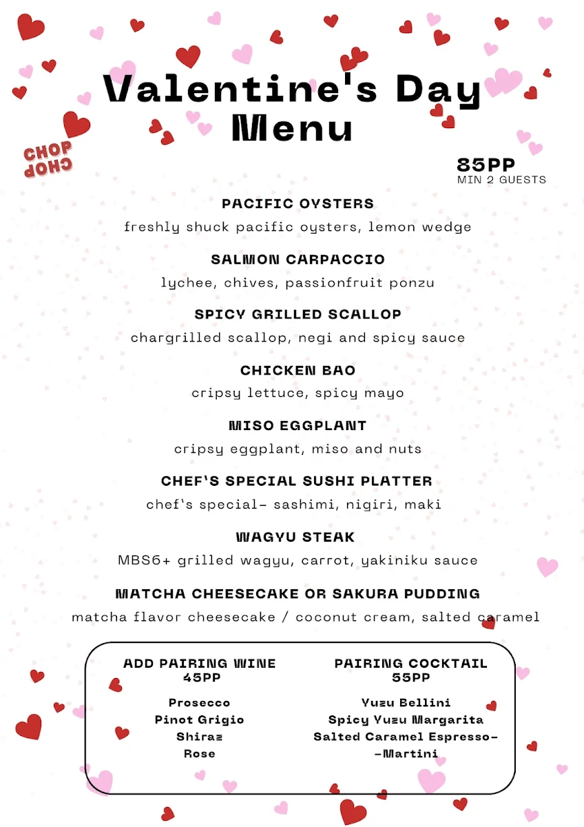 Menu, Chop Chop Dining Japanese Restaurant