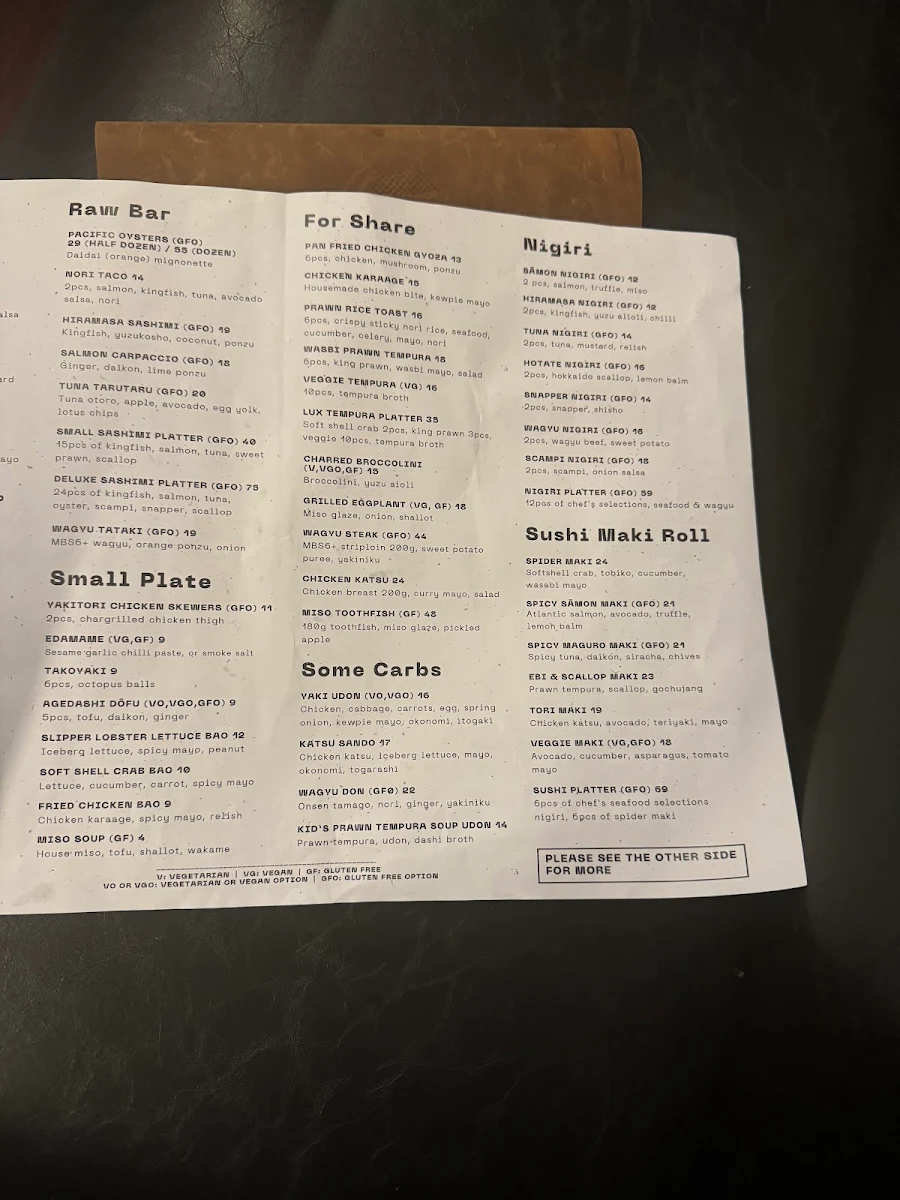 Menu, Chop Chop Dining Japanese Restaurant