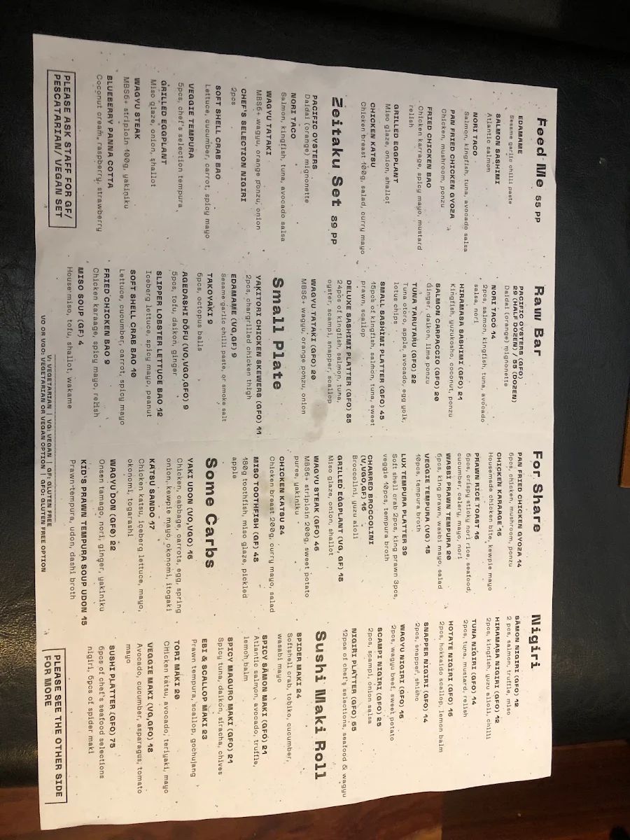 Menu, Chop Chop Dining Japanese Restaurant