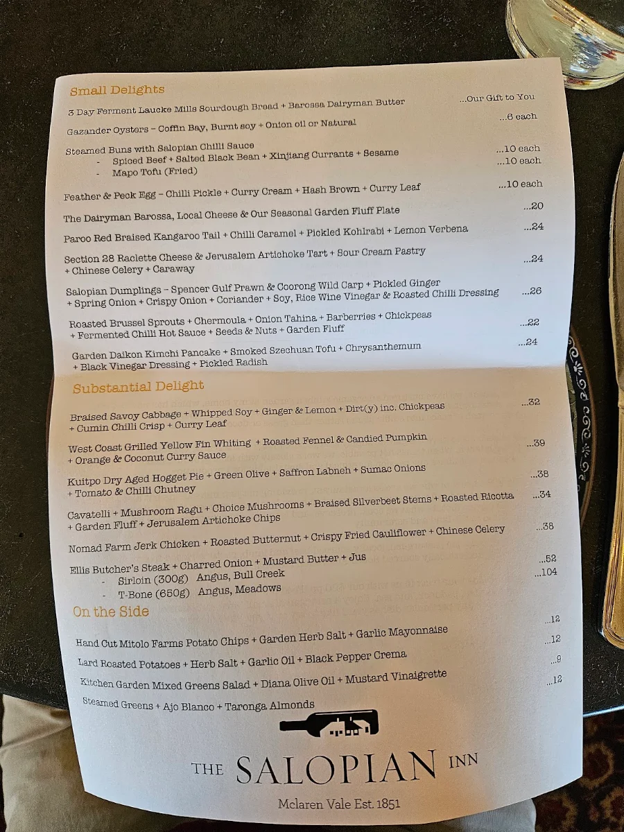 Menu, The Salopian Inn