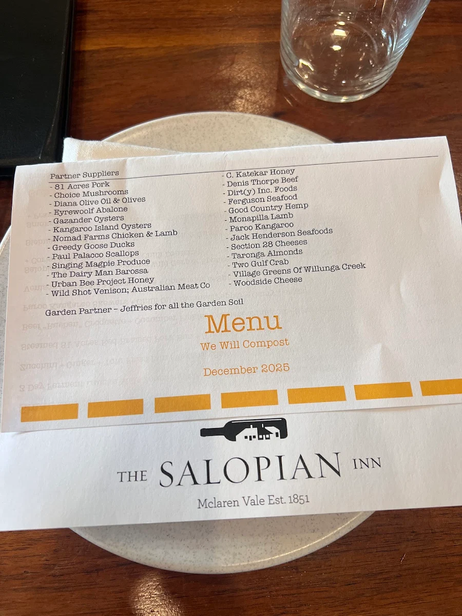Menu, The Salopian Inn