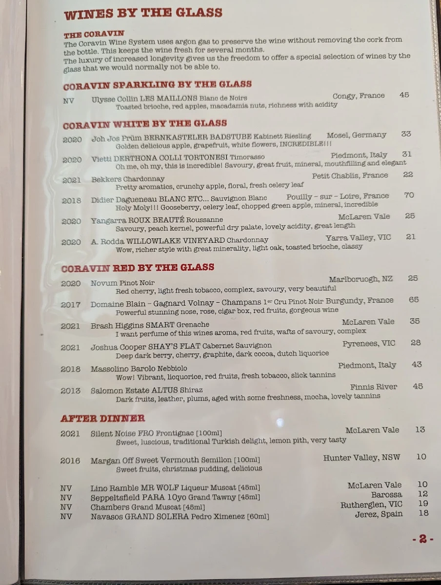 Menu, The Salopian Inn