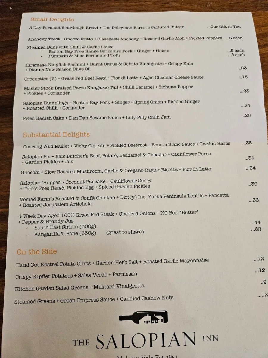 Menu, The Salopian Inn