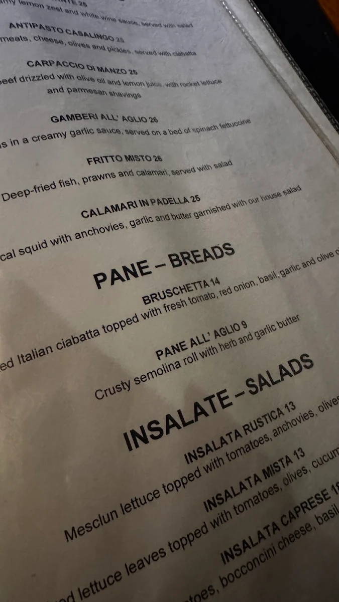 Menu, La Fettuccina Restaurant