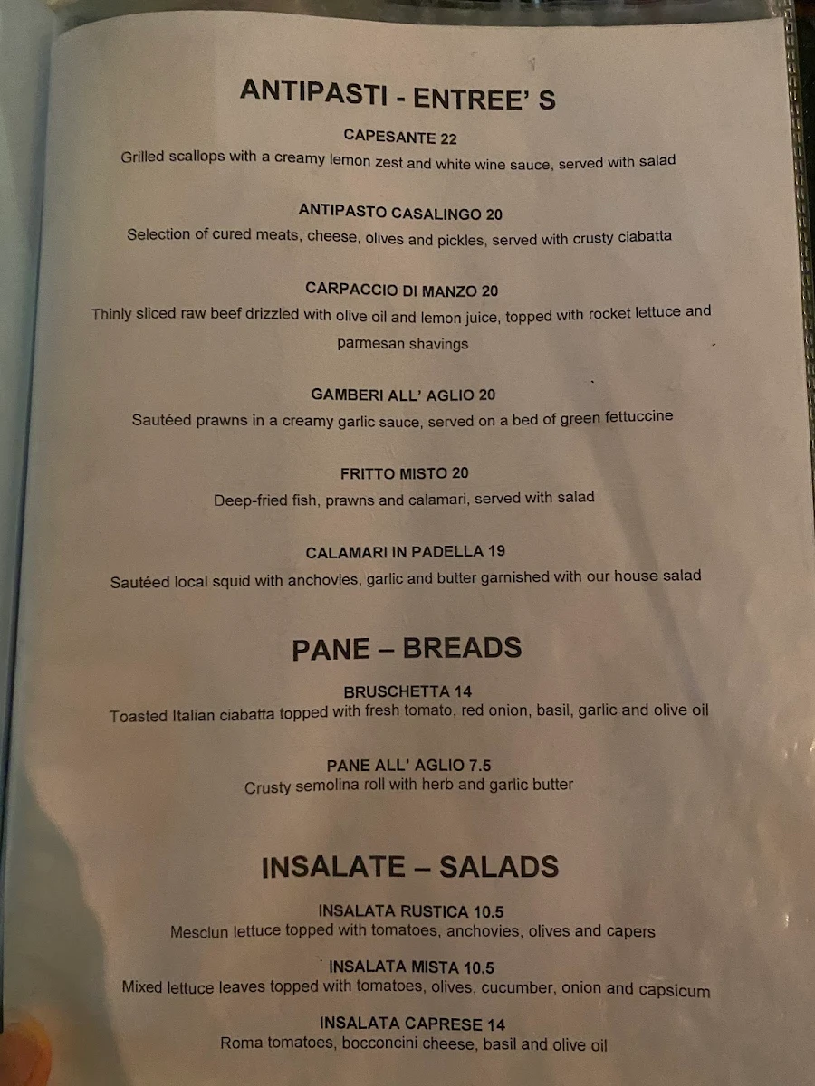 Menu, La Fettuccina Restaurant
