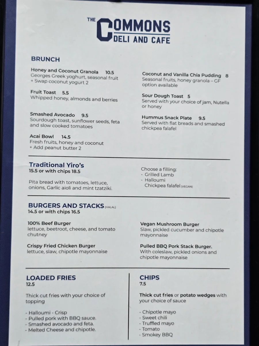 Menu, The Commons Deli & Cafe