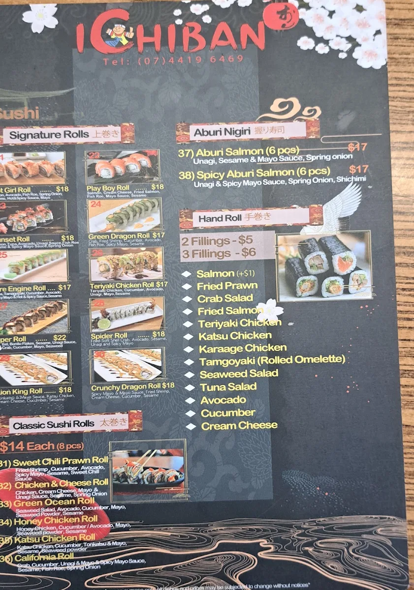 Menu, ICHIBAN Japanese Takeaway