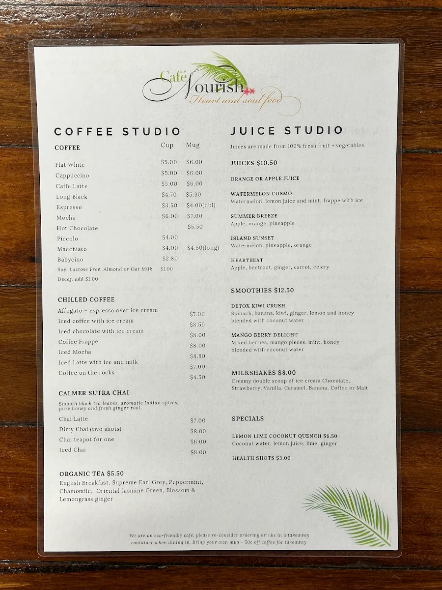 Menu, Cafe Nourish