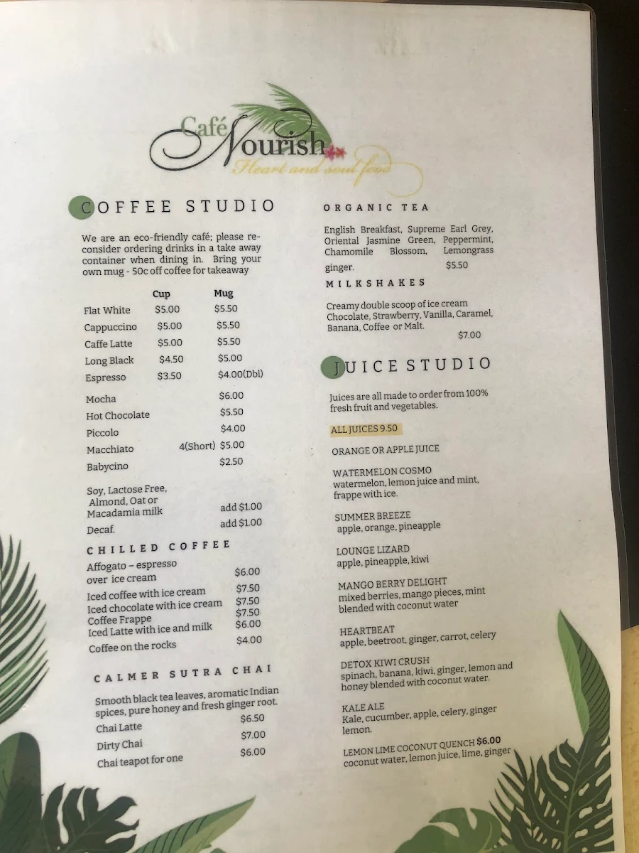 Menu, Cafe Nourish
