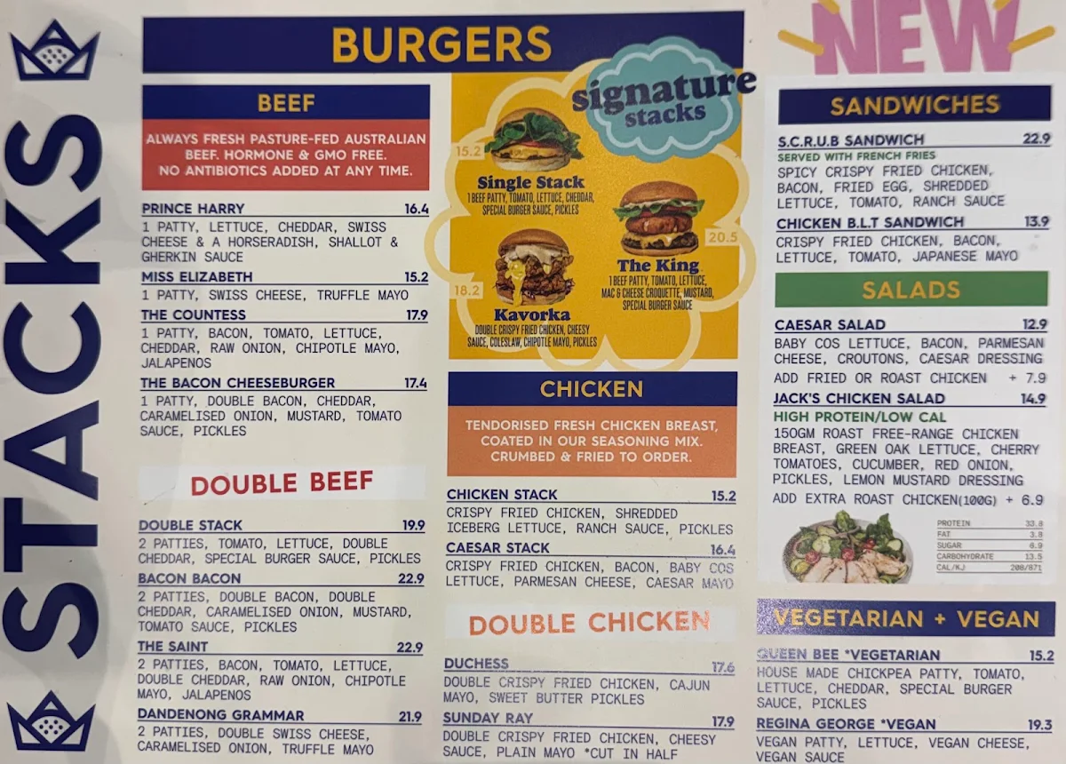 Menu, Royal Stacks Moonee Ponds