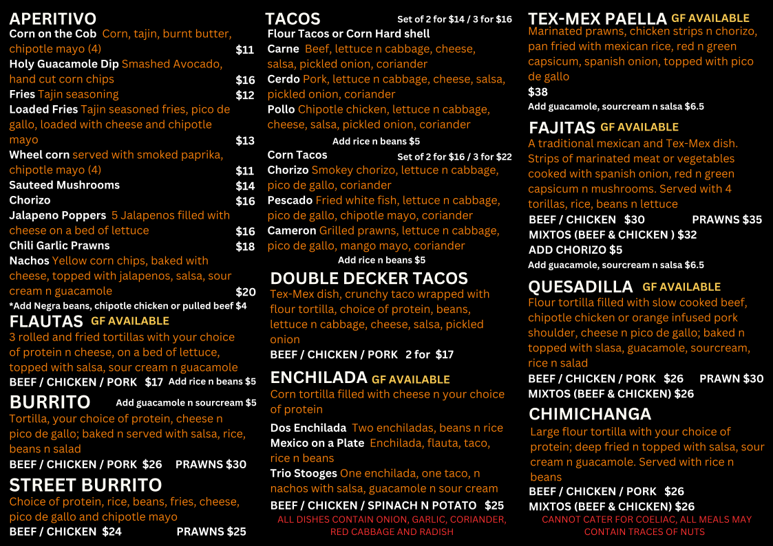 Menu, Las Margaritas Woodend