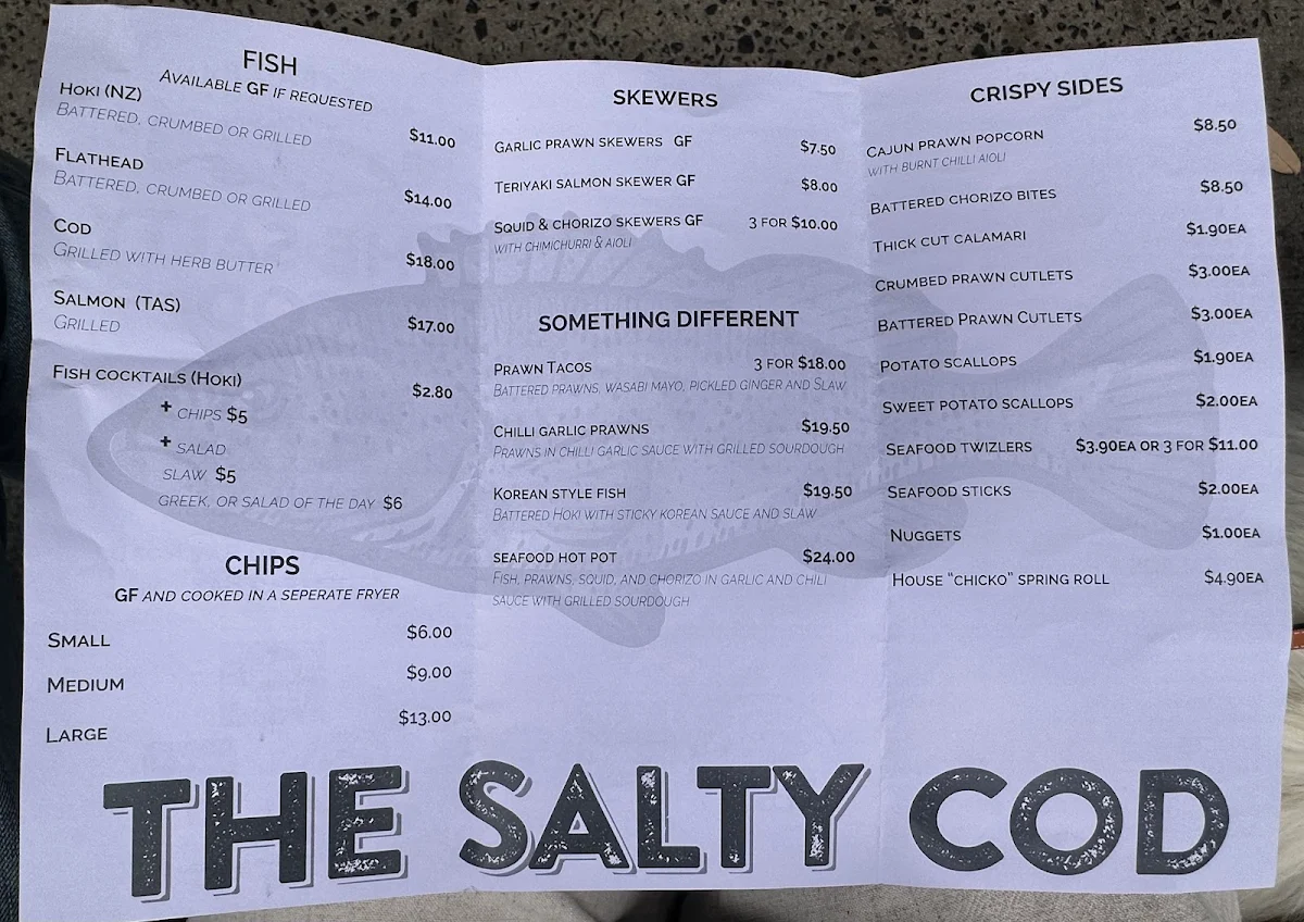 Menu, The Salty Cod
