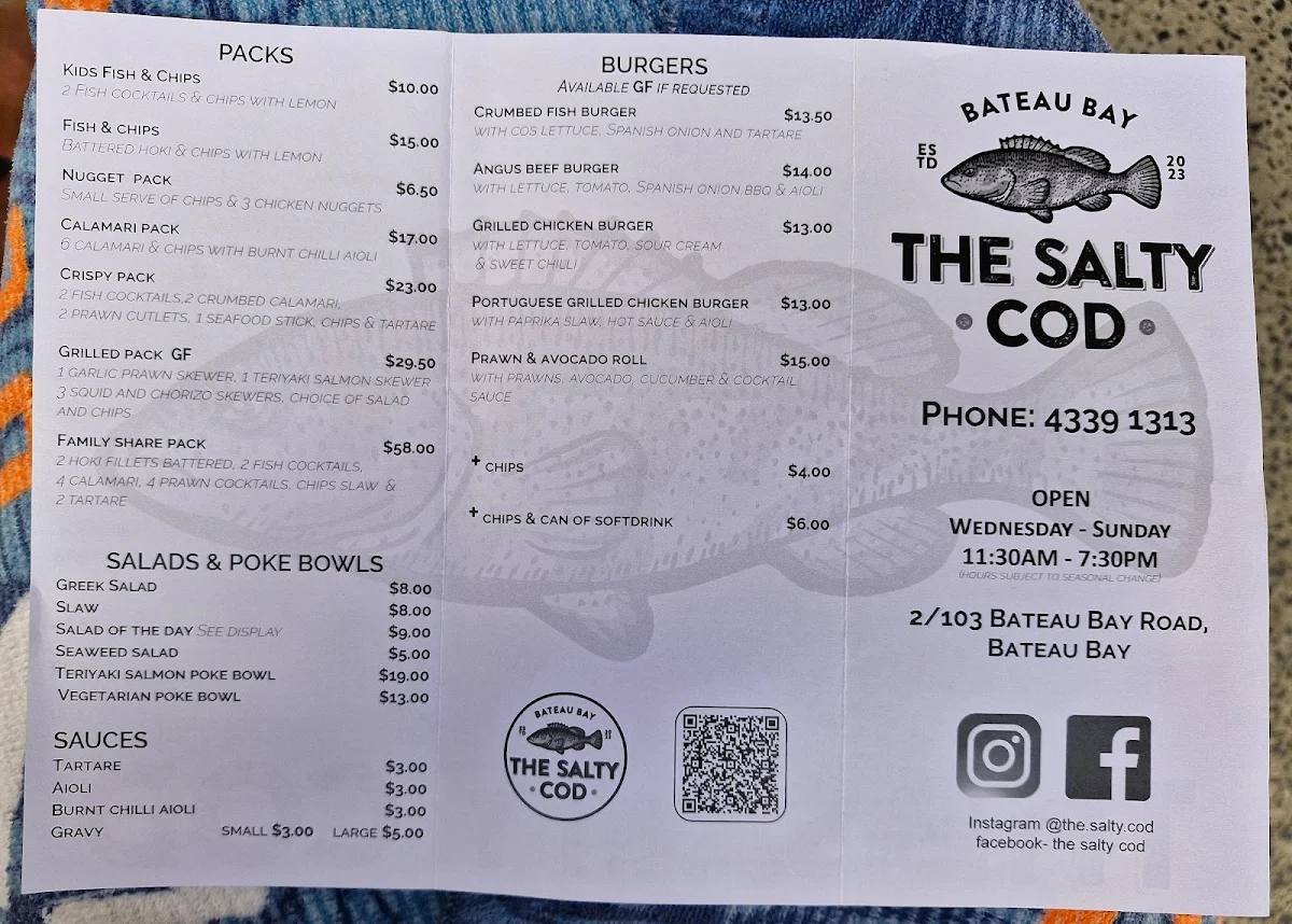 Menu, The Salty Cod