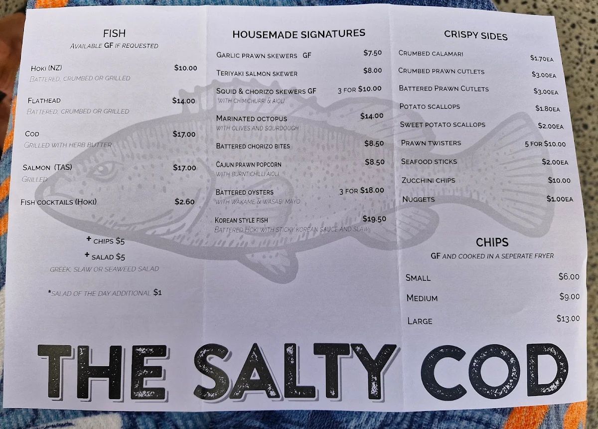 Menu, The Salty Cod