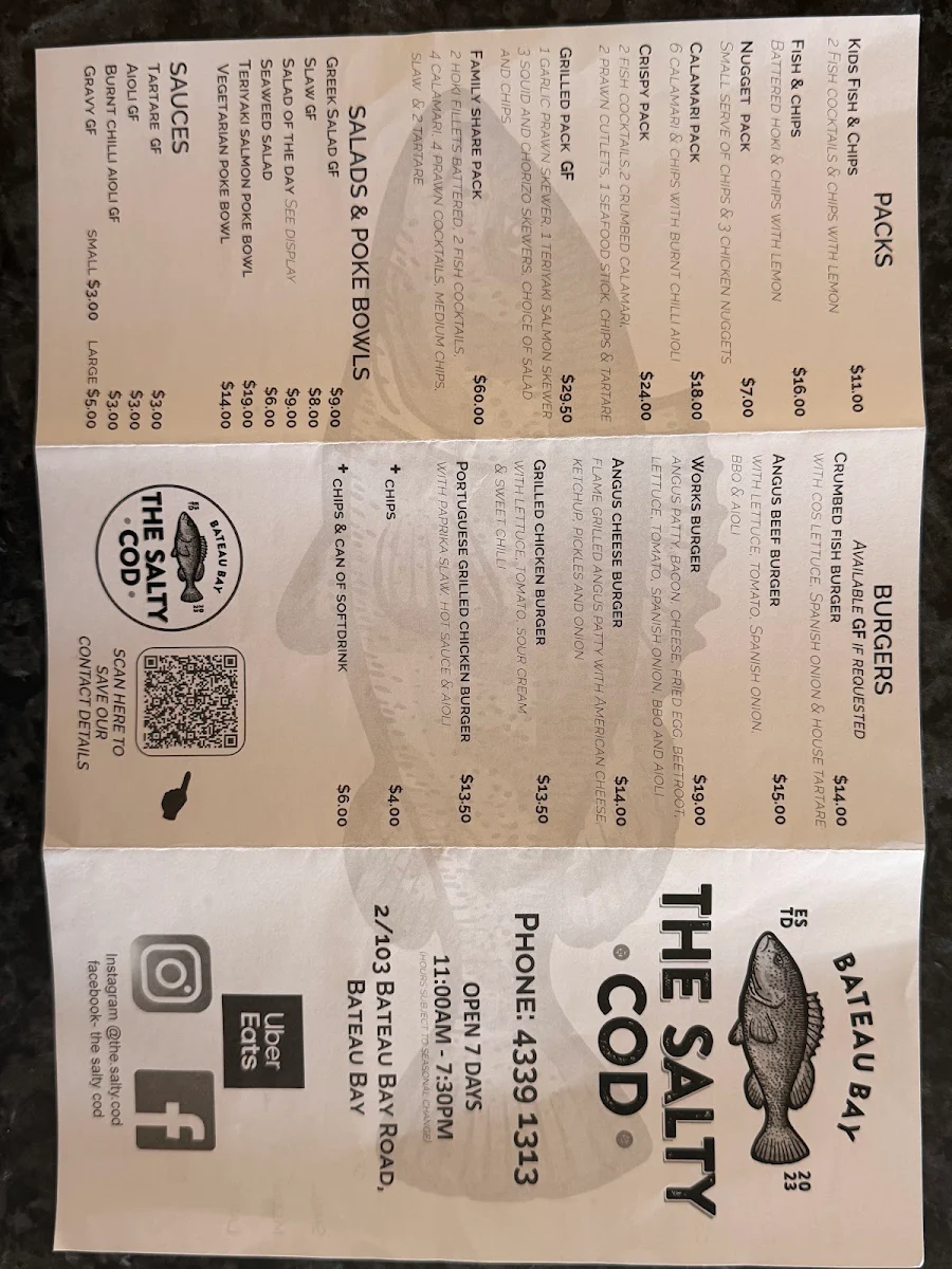 Menu, The Salty Cod