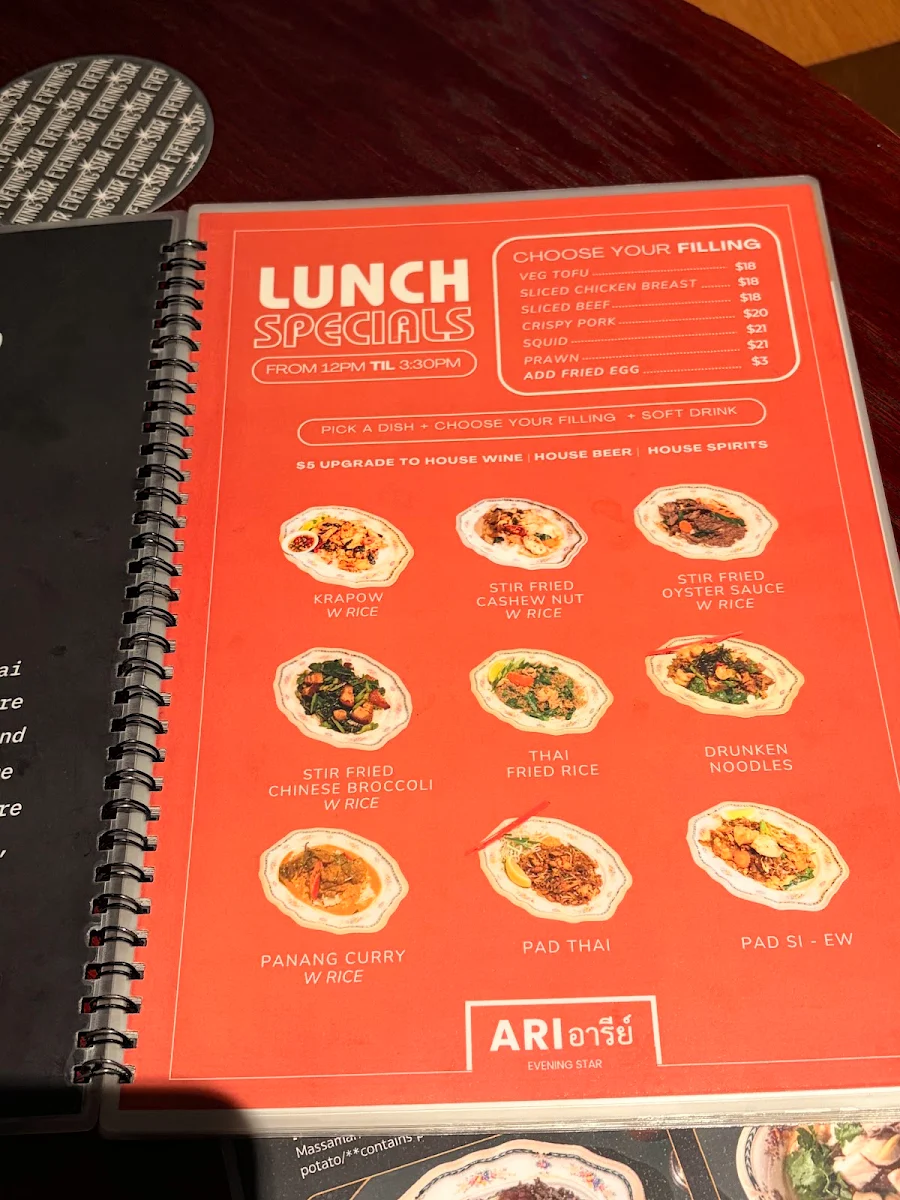 Menu, Ari Passion Thai Cuisine