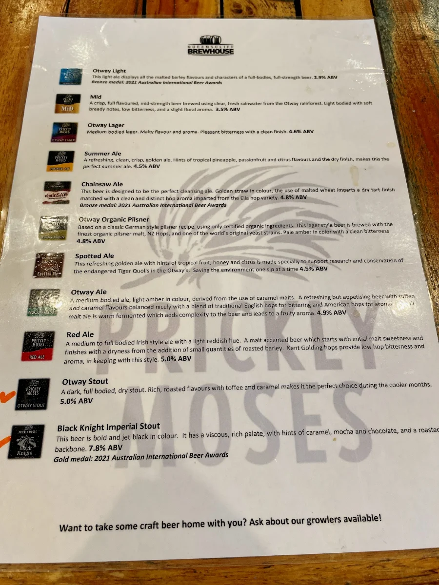 Menu, The Esplanade Hotel Queenscliff