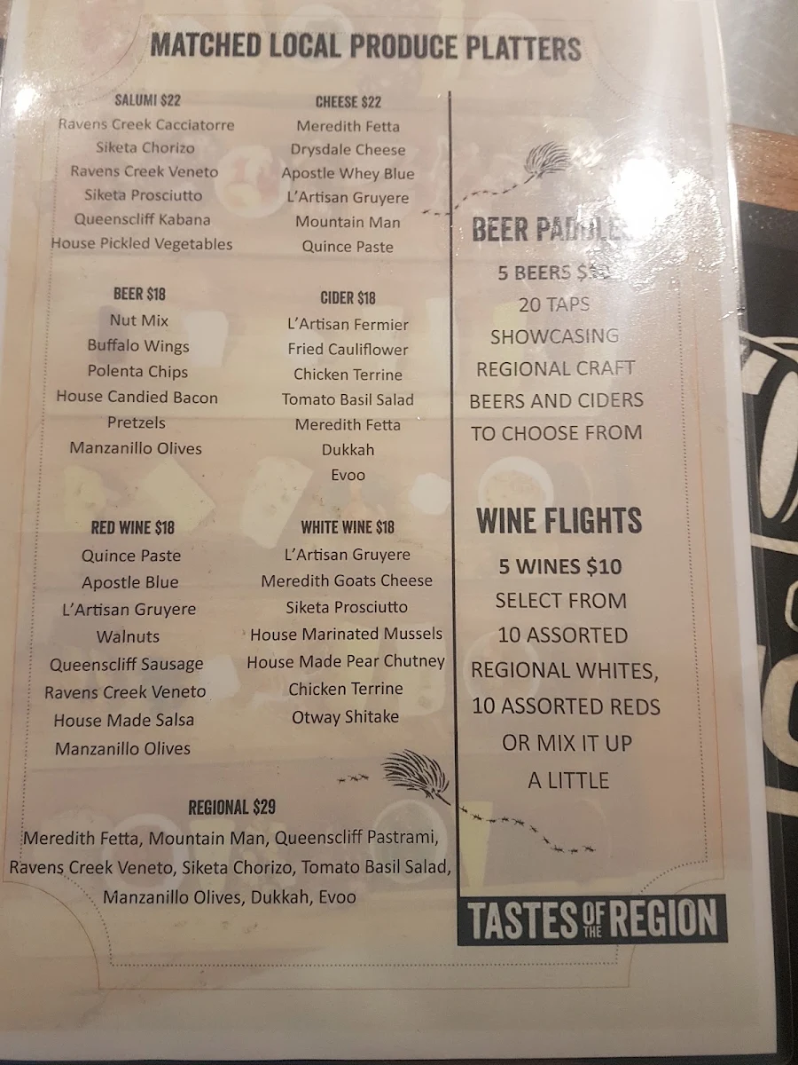 Menu, The Esplanade Hotel Queenscliff