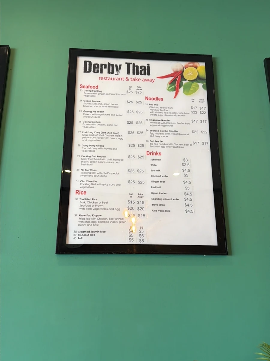 Menu, Derby Thai Caulfield