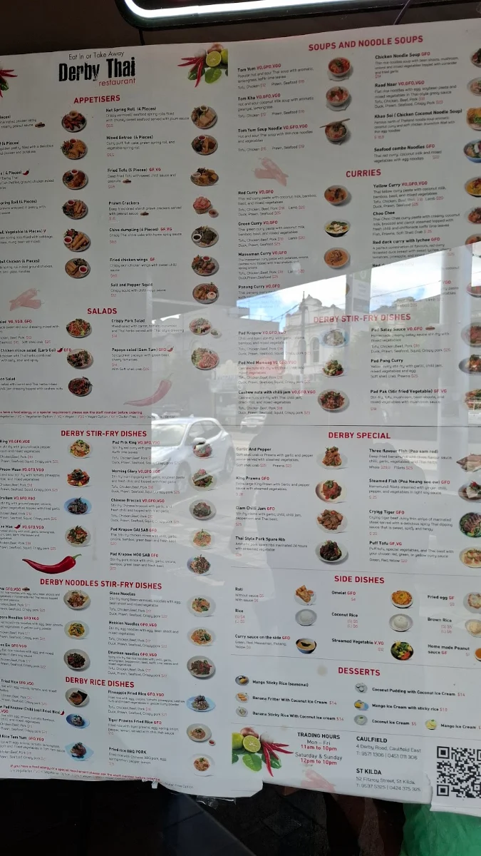 Menu, Derby Thai Caulfield