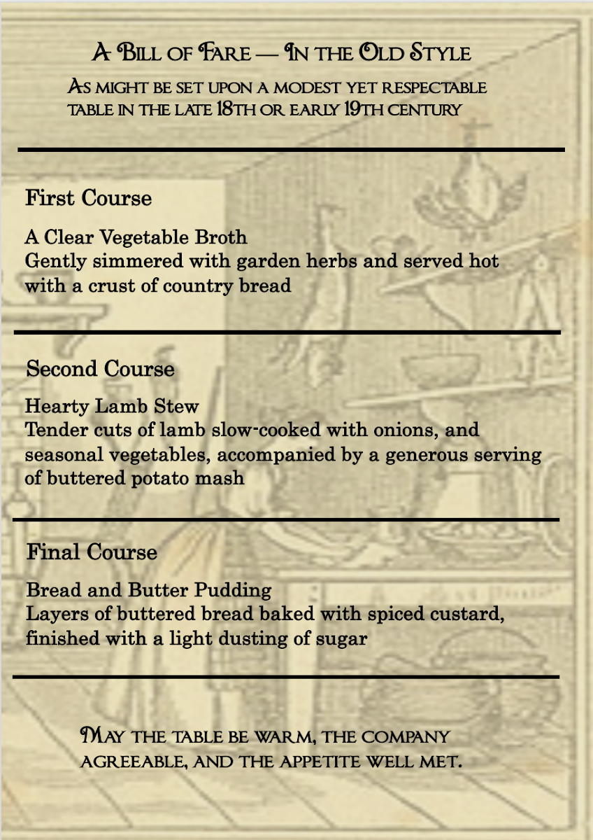 Menu, Britannia Kanmantoo
