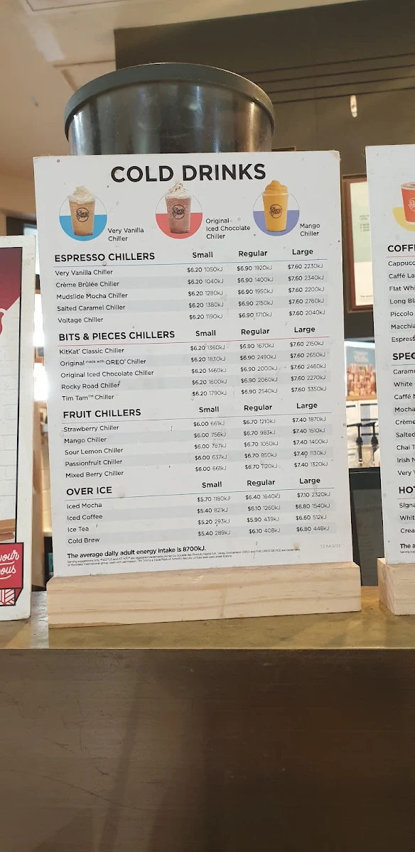 Menu, Gloria Jean's Coffees