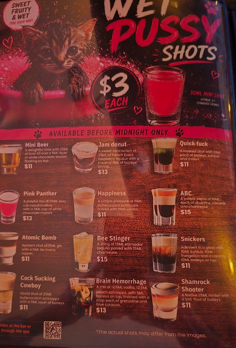 Menu, The Downunder Bar
